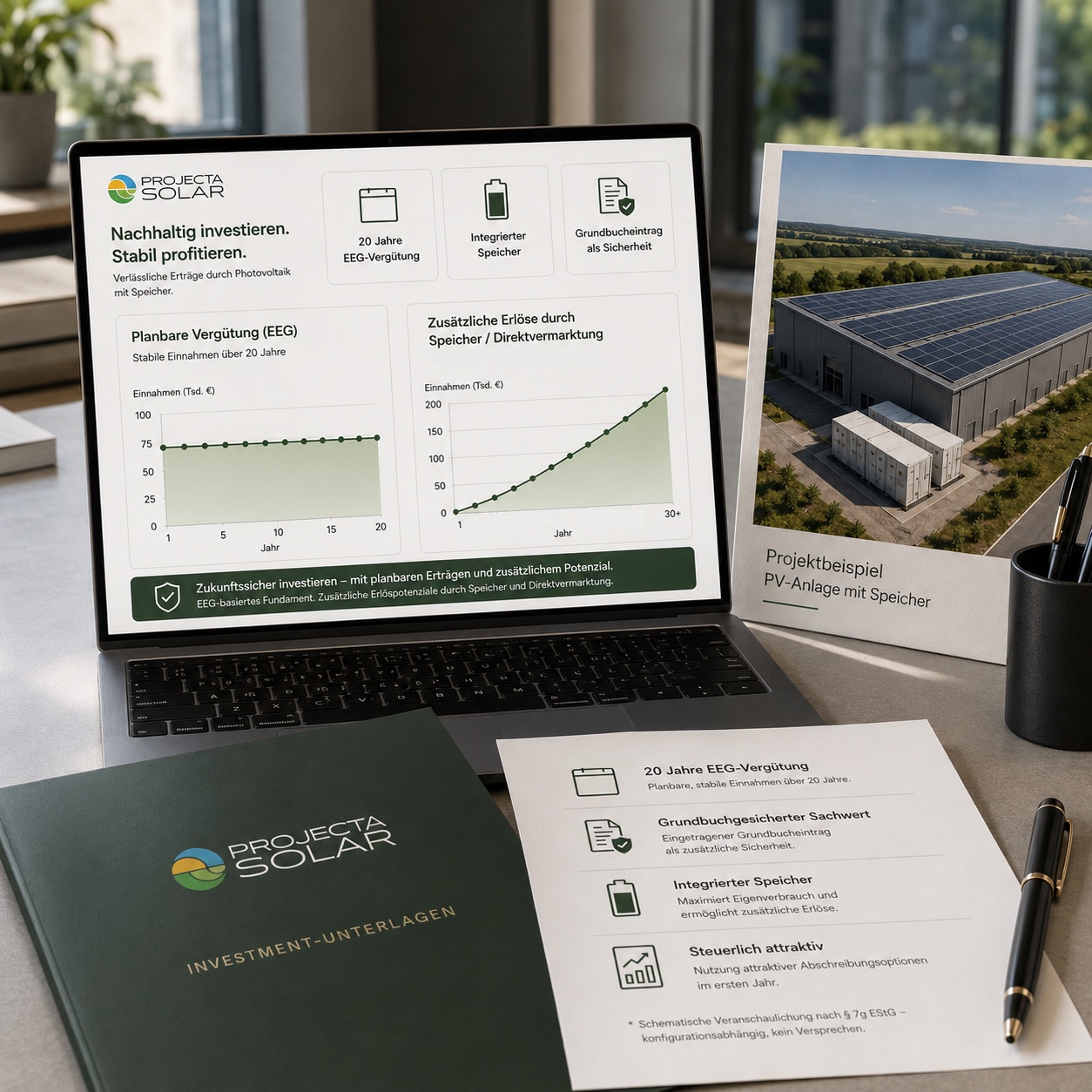 Exposé von Projecta Solar — Projektbeispiel und Ertragsdarstellung